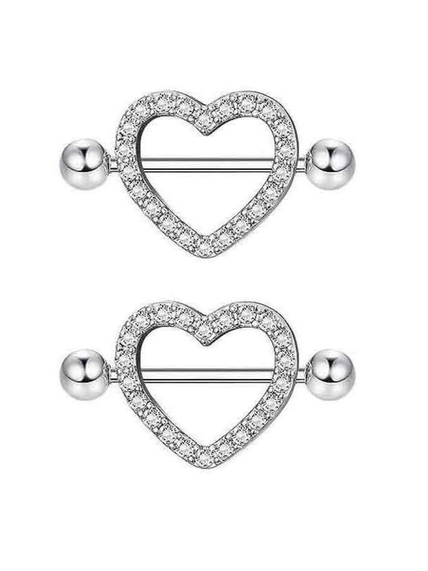 Punk Heart Shaped Nipple Ring, 2024 Trendy Rhinestone Decorated Stainless Steel Body Matching Jewelry for Daily Wear, Punk Rock Party Clean Girl Accessories for Men and Women, Teen Girl