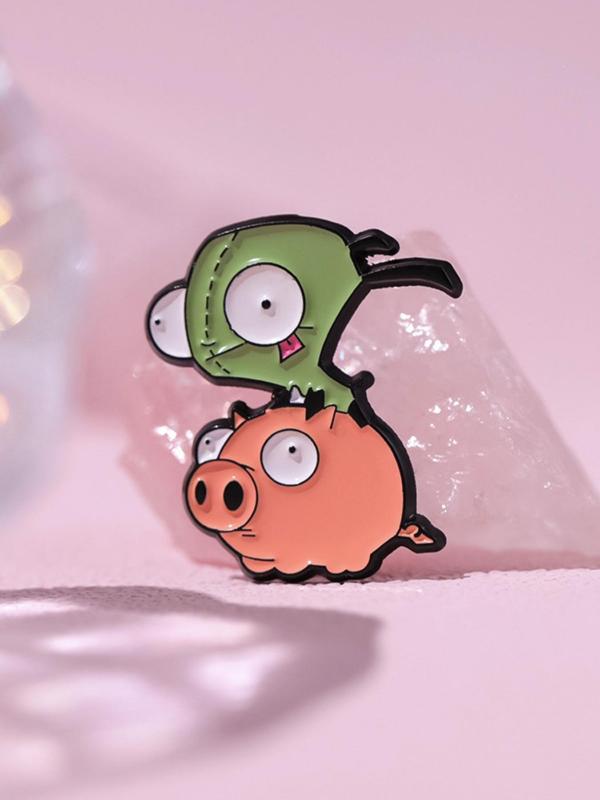 Cartoon Piggy Alien Design Brooch, Cute Cartoon Badge for Backpack & Hat & Clothes Decor, Fashion Accessories for Women & Men