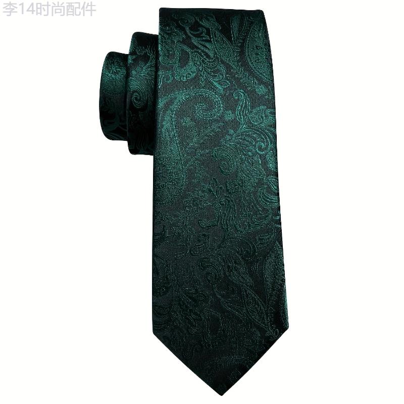 Vibrant Green Paisley Mens Fashion Tie Set - Luxury Floral Jacquard, Tie, Pocket Square & Cufflinks - Perfect for Wedding Parties, Ideal Gift for Him