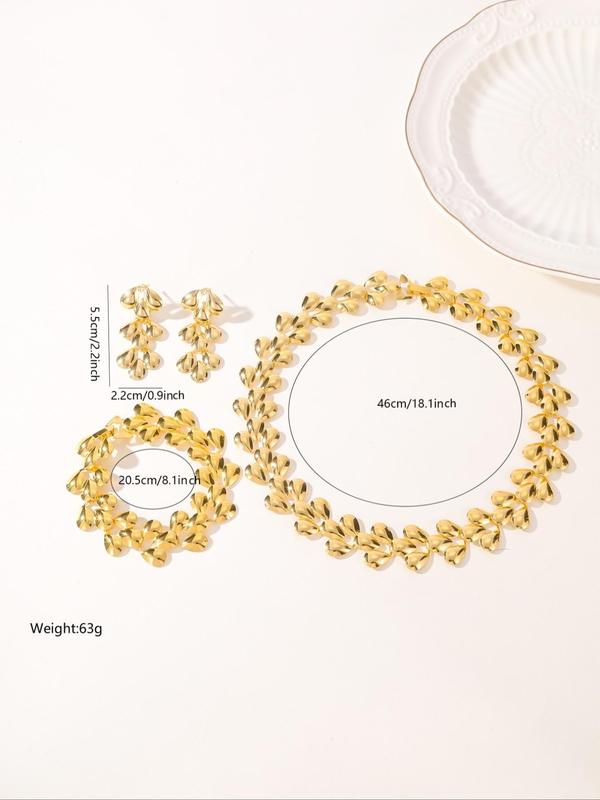 Women's Elegant Leaf Design Jewelry Set, Exquisite Trendy Chain Necklace & Dangle Earrings & Bracelet, Chic Jewelry Set for Party & Daily Clothing Decor