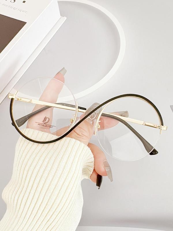 Casual Minimalist Half Rim Eyeglasses for Everyday Use, Basic Round Frame Eyeglasses for Women & Men, Fashion Accessories for Daily Life