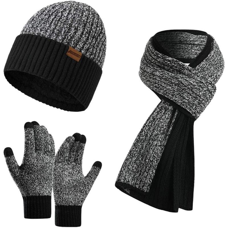 Winter Hats Scarf for Men with Touchscreen Gloves Warm Men's Scaves and Beanie Hat Themal Gloves Set for Men Women