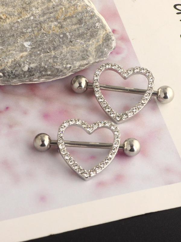 Punk Heart Shaped Nipple Ring, 2024 Trendy Rhinestone Decorated Stainless Steel Body Matching Jewelry for Daily Wear, Punk Rock Party Clean Girl Accessories for Men and Women, Teen Girl