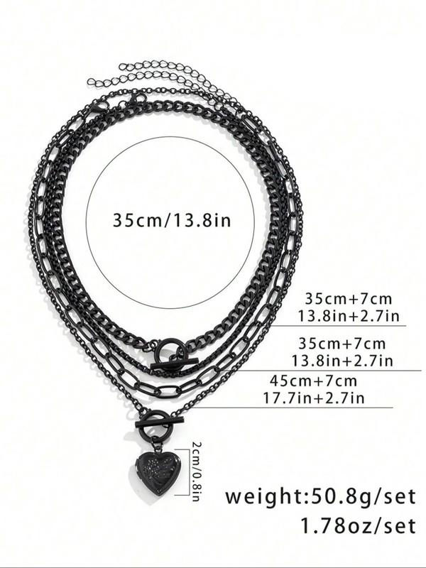 Women's Punk Style Heart Design Pendant Necklace & OT Buckle Chain Necklaces, 4 Counts Fashion Charm & Chain Necklaces, Trendy Goth Jewelry for Birthday Gift