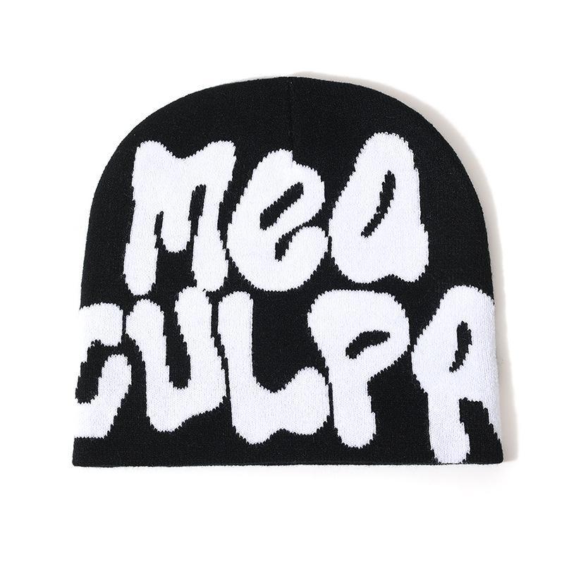 Unisex Knit Cap Patterned Monogrammed Cap Winter Warm MEA CULPA Y2K Beanies Hats Hip-hop Soft Stretch Warm Knitted Slouchy Cap