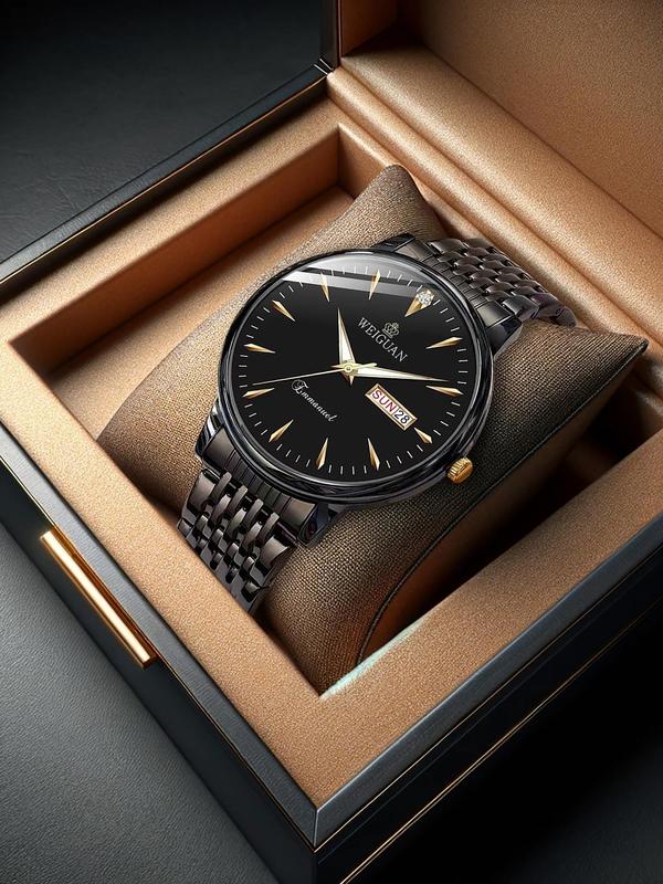 Men's Simple Fashion Round Dial Quartz Watch with Calendar Design, Summer 2024 New Dainty Watch for Daily Clothing Decor, Party, Minimalist Aesthetic Watch As Gift with Box