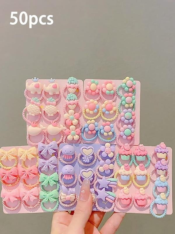 Random Style Cute Bow & Flower & Heart & Star Design Hair Tie (10 30 40 50pcs), Casual Versatile Hair Accessories for Women & Girls, Minimalist Headwear Suitable for Thick Hair