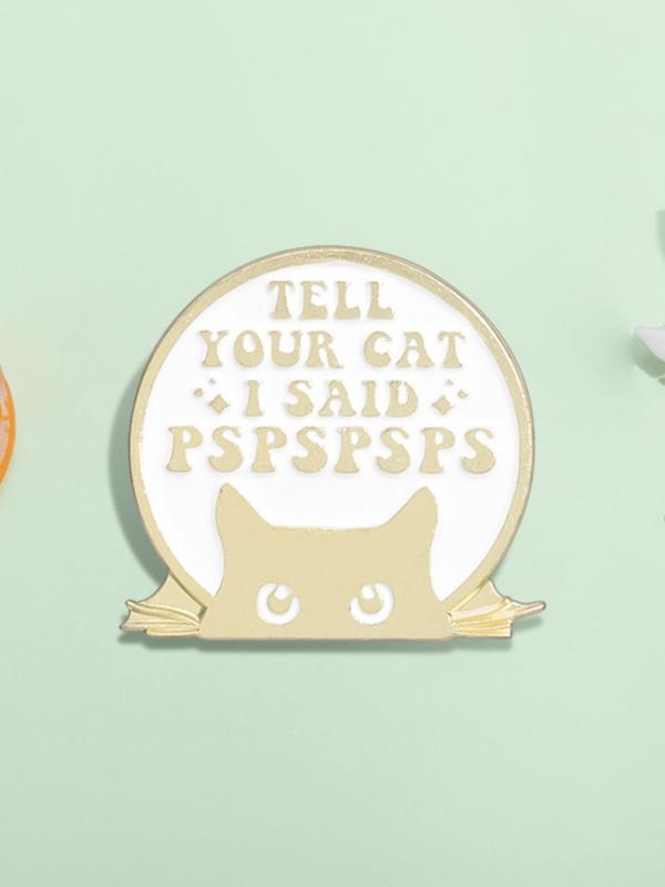 Cute Cartoon Cat & Letter Pattern Brooch, Fashion Alloy Badge for Women & Men, Enamel Pin Suitable for Backpacks, Jeans, Scarves, Hats Decoration