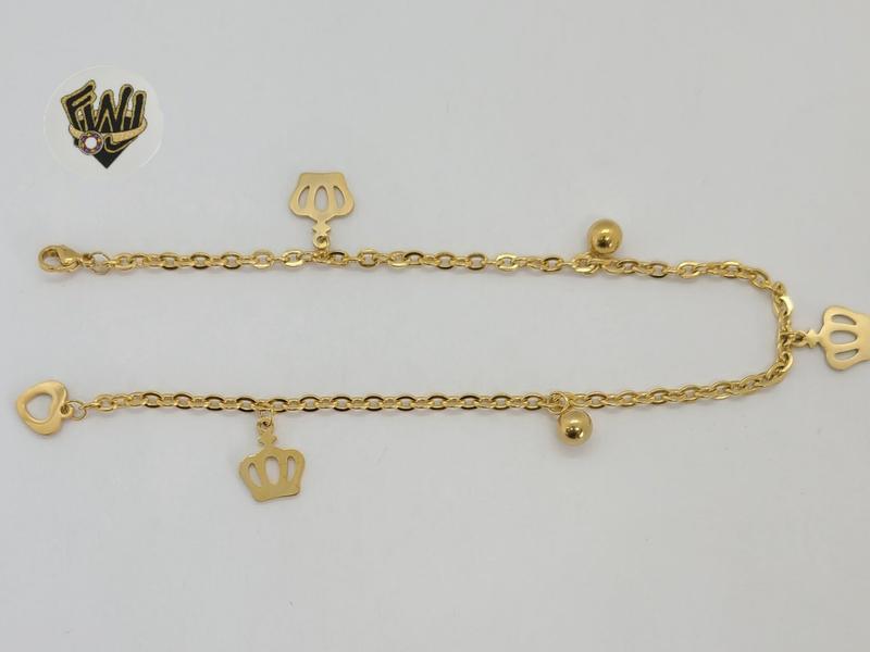 FWJ - STAINLESS STEEL JEWELRY-2.5MM ROLO CROWN CHARM ANKLET