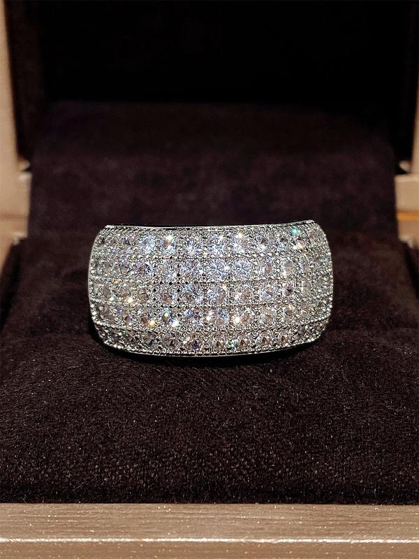 Women's Elegant Rhinestone Decorated Wide Ring,  Exquisite Trendy Ring for Wedding Engagement, Fashionable Jewelry for Women for Daily & Party Decoration
