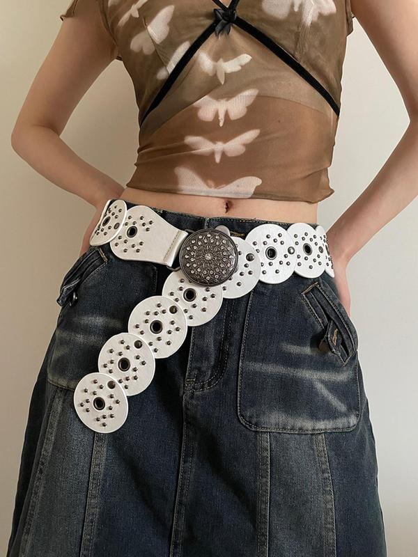 Women's Punk Style Rhinestone Decor PU Leather Belt, Trendy Exquisite Funky Belt, Fashionable Y2k Accessories for Party & Daily Clothing Decor