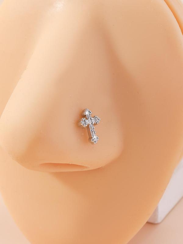 Rhinestone Cross Nose Ring,  Fashionable Nose Jewelry for Women & Men for Party, Daily Clothing Decor, Trendy All-match & Exquisite Jewelry for Birthday Gift