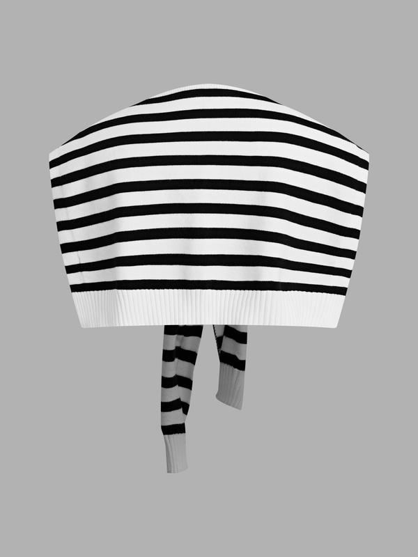 YOZY Women's Striped Print Knot Design Knit Scarf, Casual Soft Comfortable Knit Shawl for Fall & Winter, Women's Knitwear for Women