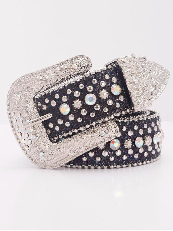 Punk Rhinestone Decor Studded Belt Buckle for Men & Women, Casual Fashion Y2k Western Belt for Galentinesparty & Daily Decoration, Summer 2024 Hippie Accessories for Jeans, Short Skirts