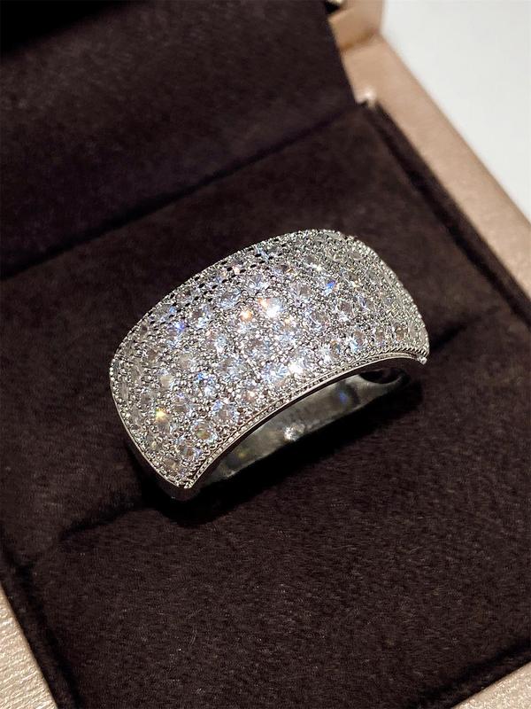 Women's Elegant Rhinestone Decorated Wide Ring,  Exquisite Trendy Ring for Wedding Engagement, Fashionable Jewelry for Women for Daily & Party Decoration