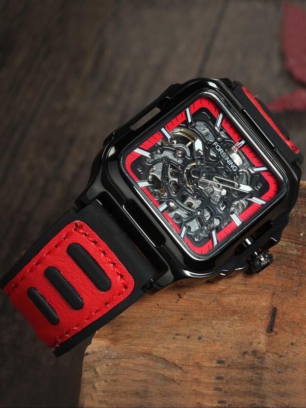 Men's Business Fashion Mechanical Watch, Fashion Square Dial Automatic Mechanical Watch for Men, Luminous Strap Watch with Box