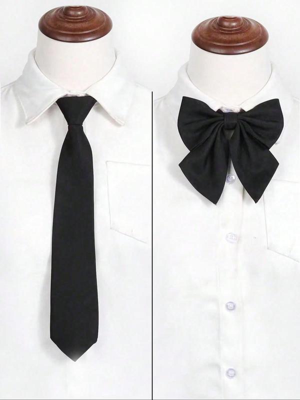 2024 New Style Solid Color Bow Tie Set, Fashionable Necktie & Hair Tie for Women & Girls, Casual Versatile Accessories for Daily Wear for Outfit Matching