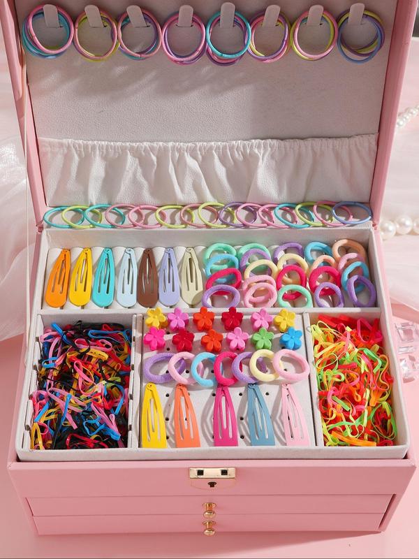 Random Color Cute Hair Ties & Hair Clips Set, Colorful Hair Accessories for Women & Girls, Minimalist Headwear Suitable for Thick Hair