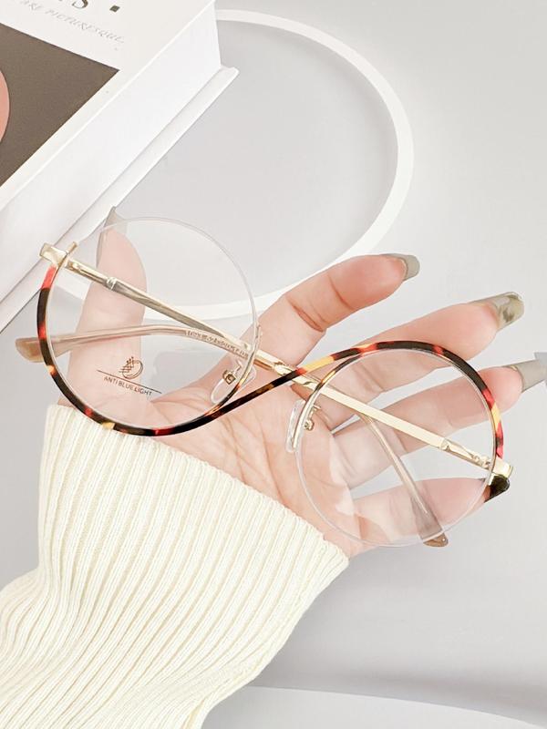 Casual Minimalist Half Rim Eyeglasses for Everyday Use, Basic Round Frame Eyeglasses for Women & Men, Fashion Accessories for Daily Life