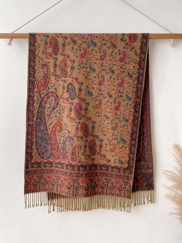 Paisley Print Tassel Decor Scarf, Casual Warm Shawl for Women & Men, Fashion Accessories for Daily Wear