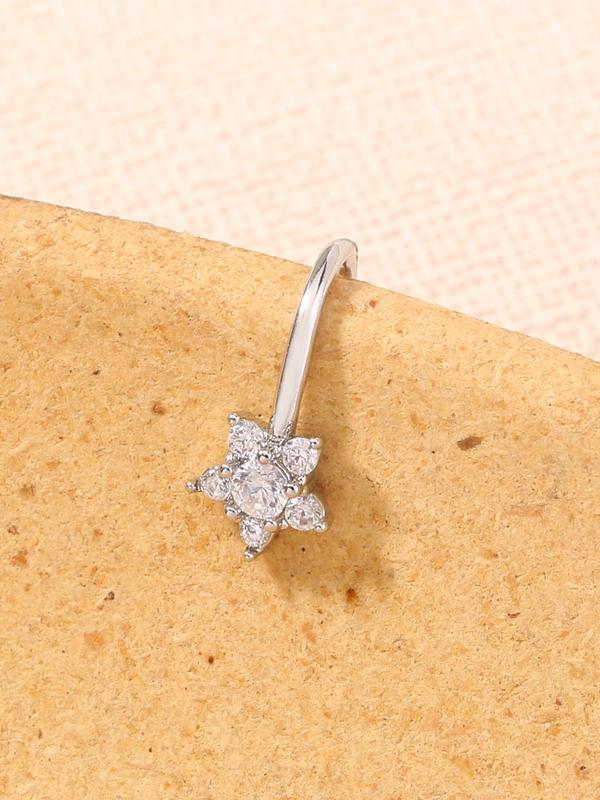 Rhinestone & Star Decor Nose Ring, Flower Shaped Nose Piercing Jewelry for Women & Girls, Fashion Accessories for Daily Wear