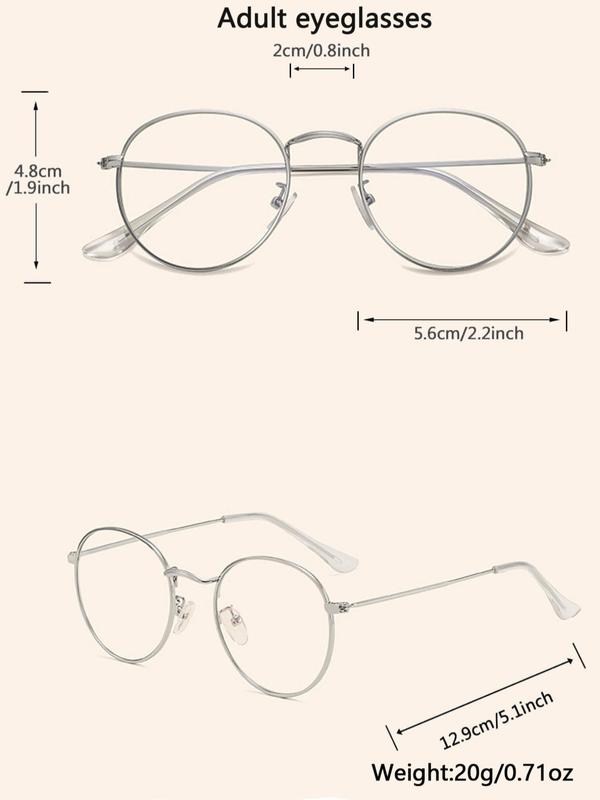 1 Pair Unisex Simple Style Plain Color Round Frame Eyeglasses for Daily Use, Fashion Casual Eyeglasses, Trendy Eyeglasses for Outside Activities