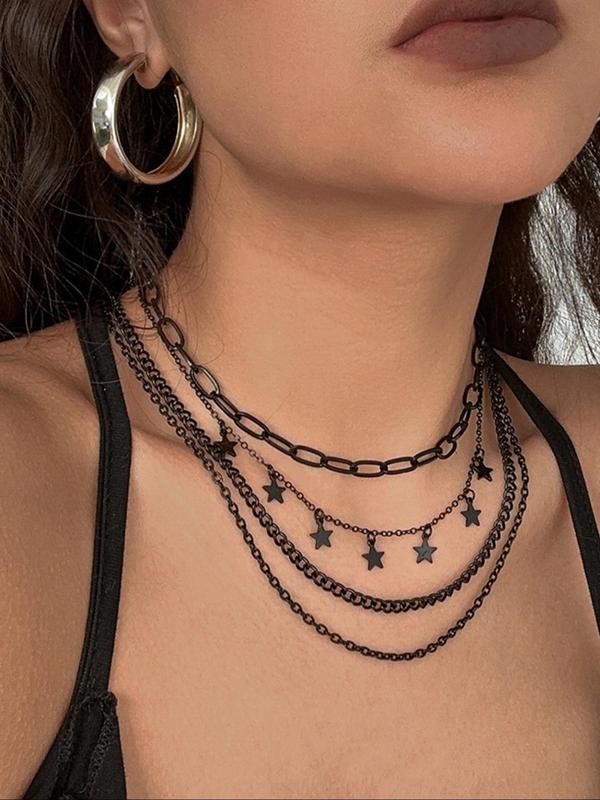 Women's Punk Style Heart Design Pendant Necklace & OT Buckle Chain Necklaces, 4 Counts Fashion Charm & Chain Necklaces, Trendy Goth Jewelry for Birthday Gift