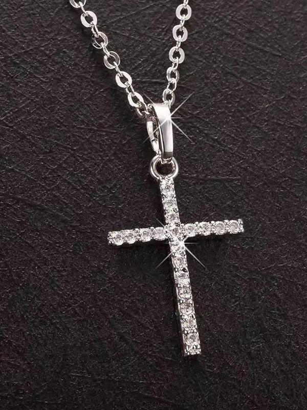 Minimalist Matching Cross Pendant Necklace for Men, Rhinestone Decor Chain Mexican Necklaces, Fashion Grunge Necklaces Jewelry for Party & Daily Clothing Decor