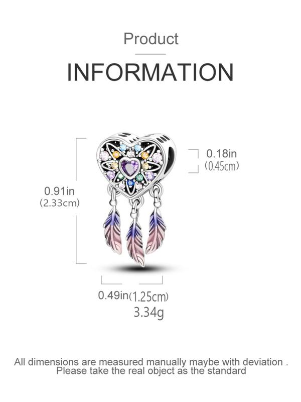 Rhinestone Decorated Dreamcatcher Design Bead, Heart Shaped Feather Design Bead, DIY Jewelry Making Supplies for Bracelet Necklace Gift