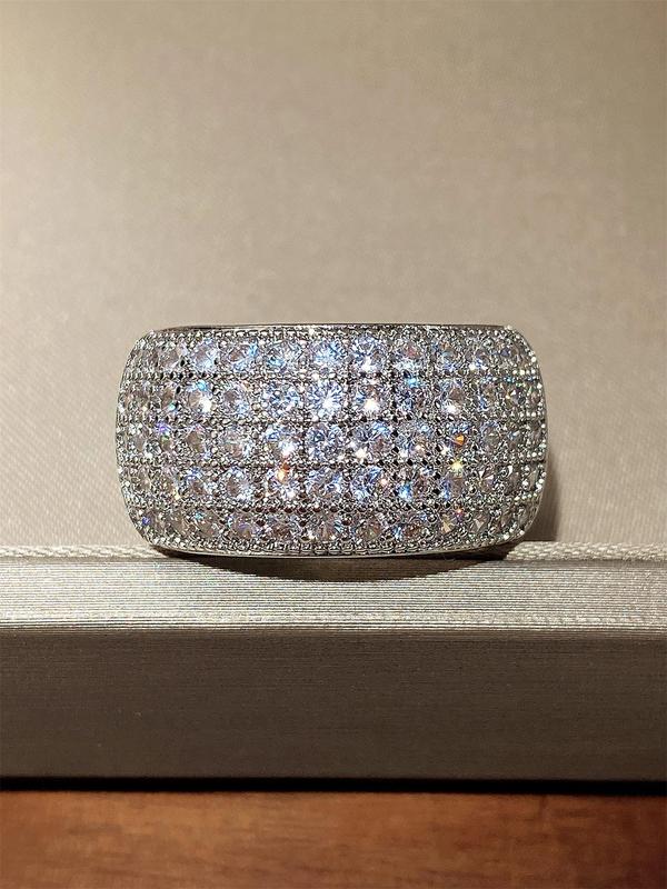Women's Elegant Rhinestone Decorated Wide Ring,  Exquisite Trendy Ring for Wedding Engagement, Fashionable Jewelry for Women for Daily & Party Decoration