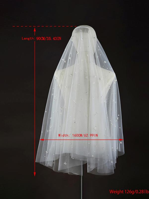 Luxury Design Faux Pearl Decorated Mesh Veil, Elegant Bridal Veil for Wedding Bridal Party Formal Occasions, Minimalist Headwear for Wedding Party