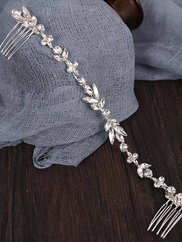 Rhinestone Decorated Bridal Headwear with Comb,  Elegant Flower Design Hair Accessories for Wedding Bridal Party, Minimalist Headwear Fashion Hair Accessories for Party, Daily Clothing Decor