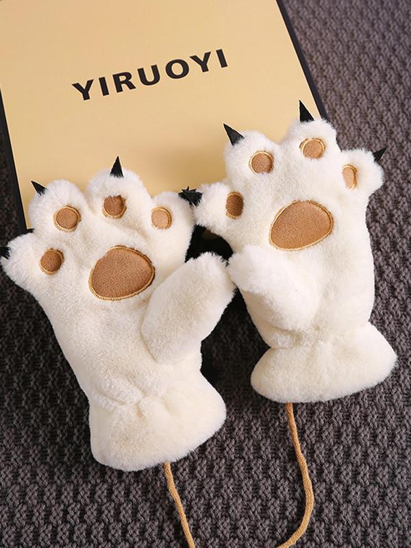 Women's Cute Bear Design Gloves, 2024 New Style Casual Trendy Fashion Gloves for Fall & Winter, Fashion Accessories for Women & Girls
