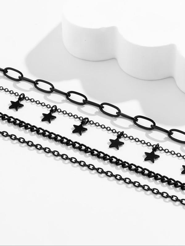 Women's Punk Style Heart Design Pendant Necklace & OT Buckle Chain Necklaces, 4 Counts Fashion Charm & Chain Necklaces, Trendy Goth Jewelry for Birthday Gift