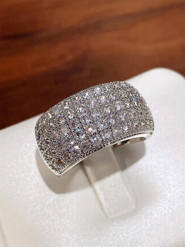 Women's Elegant Rhinestone Decorated Wide Ring,  Exquisite Trendy Ring for Wedding Engagement, Fashionable Jewelry for Women for Daily & Party Decoration