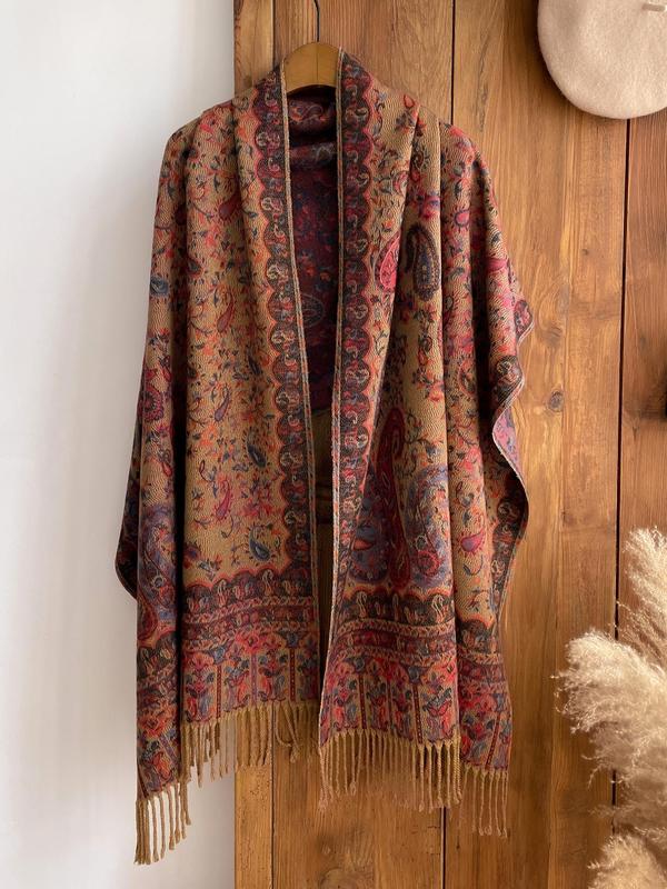 Paisley Print Tassel Decor Scarf, Casual Warm Shawl for Women & Men, Fashion Accessories for Daily Wear