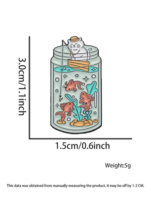 Cute Cartoon Cat & Fish Design Brooch, Fashion Alloy Badge for Clothes Hat Jacket, Enamel Pin Suitable for Backpacks, Jeans, Scarves, Hats Decoration Fixed Buckle, Casual Alloy Jewelry for Men & Women