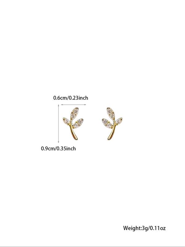 Elegant Rhinestone Decorated Leaf Shaped Stud Earrings, Fashion Jewelry for Party, Daily Clothing Decor, Trendy All-match & Exquisite Jewelry for Birthday Gift
