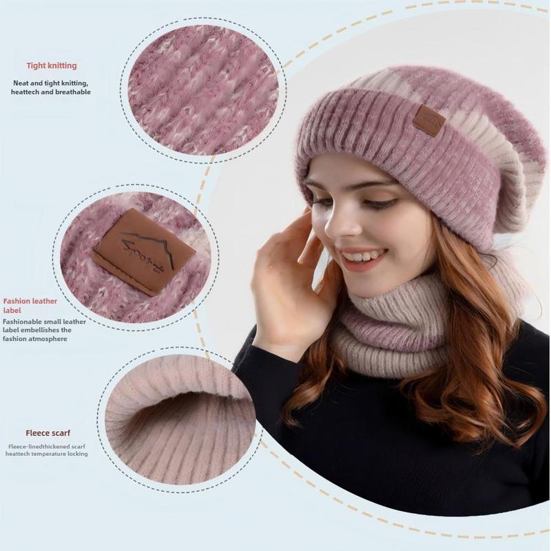 Women's Knit Hat & Scarf Set, 2 Counts set Winter Outdoor Warm Hat & Scarf, Elastic Thickened Ear Protection Hat for Women & Girls, Christmas Gift