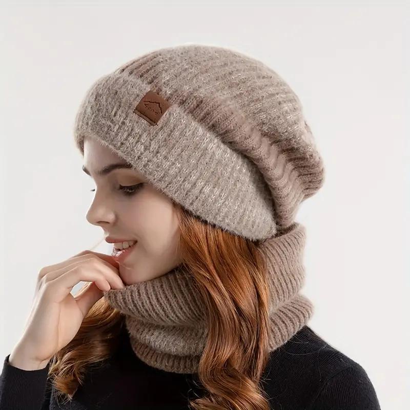 Women's Knit Hat & Scarf Set, 2 Counts set Winter Outdoor Warm Hat & Scarf, Elastic Thickened Ear Protection Hat for Women & Girls, Christmas Gift