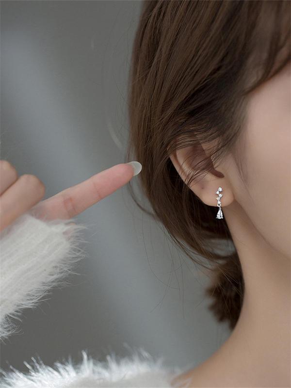1 Pair Women's Elegant Rhinestone Decorated Dangle Earrings, Trendy Exquisite Tassel Design Drop Earrings, Fashionable Jewelry for Women for Daily Decoration