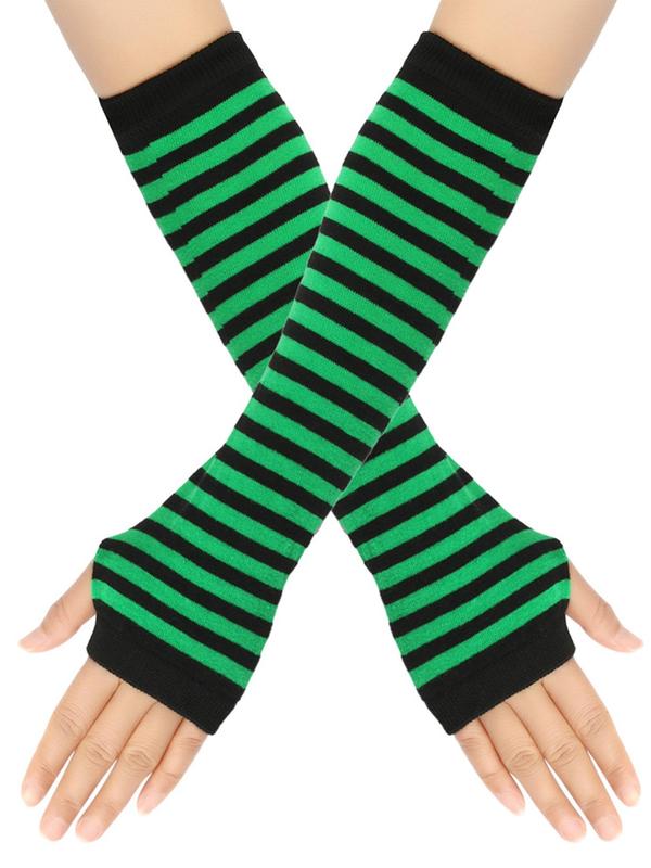 Women's Striped Print Fingerless Gloves, 2024 New Style Fashionable Long Arm Gloves for Daily Wear, Casual Trendy Accessories for Women & Girls for Outfit Matching