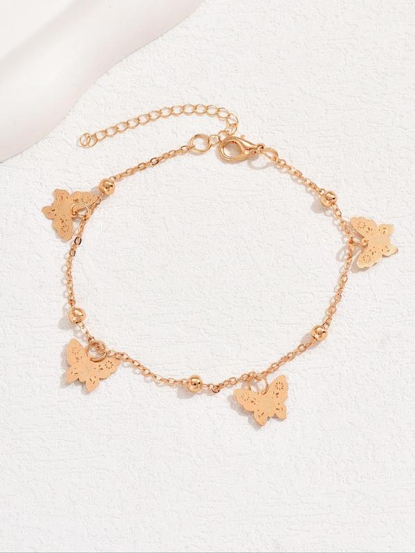 Hollow Out Butterfly Design Adjustable Anklet, Fashionable Foot Jewelry for Women & Girls, Trendy All-match & Exquisite Jewelry for Birthday Gift