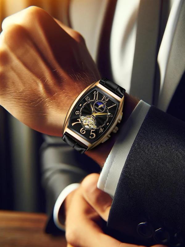 Men's Business Fashion Rectangle Mechanical Watch, Fashion Watch for Party, Daily Clothing Decor, Trendy All-match & Exquisite Watch for Birthday Gift