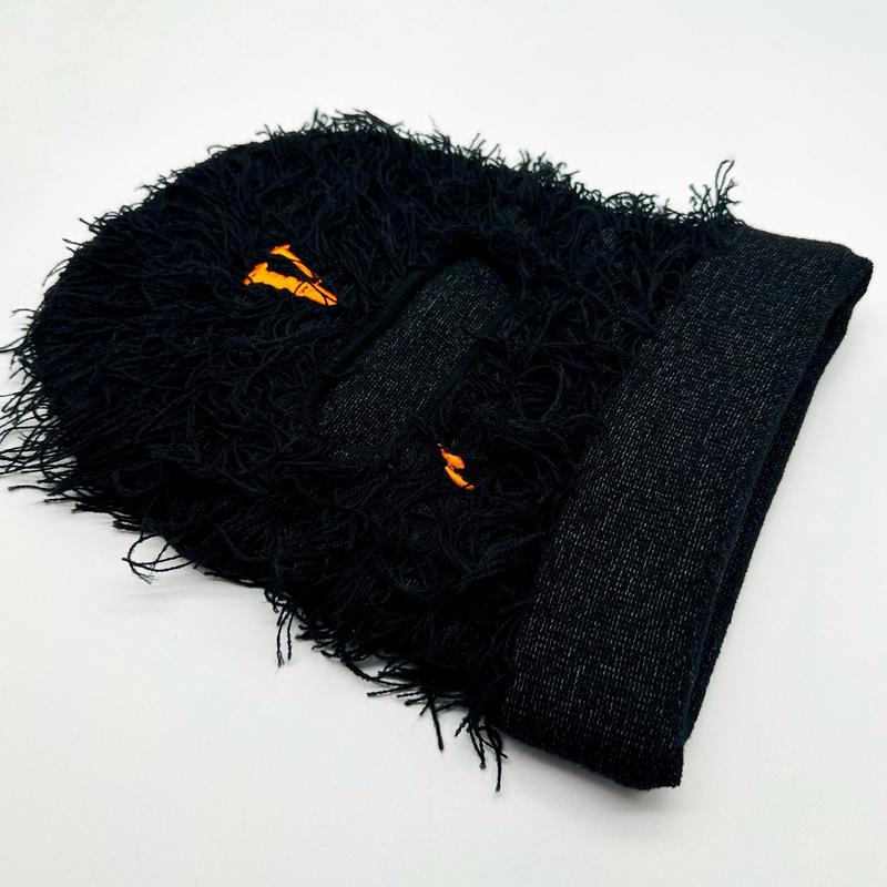 Balaclava Distressed Knitted Ski Mask Warm hats Windproof Mask for Men and Women Windproof and Embroidered with Letter Black y2k beany