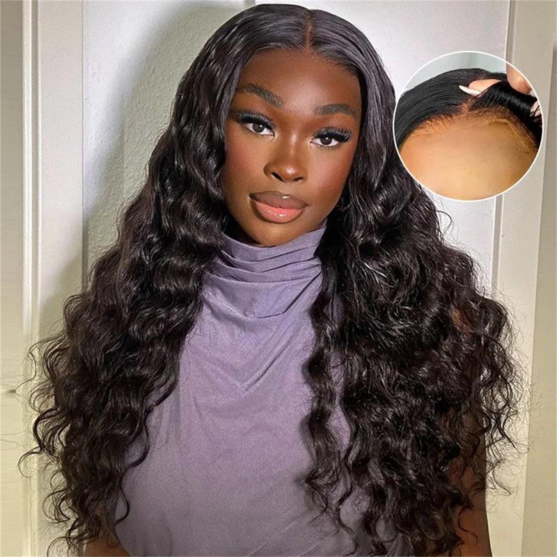 Megalook Glueless Wigs Human Hair Pre Plucked Pre Cut Loose Deep Wave Lace Front Wigs 6x5 Closure Wigs Human Hair 12A Loose Curly Wig Bleached Knots