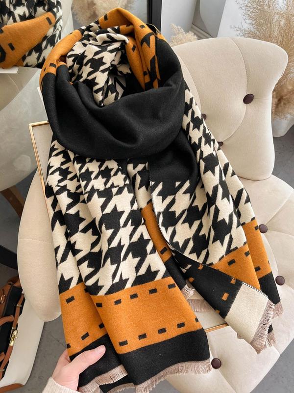 Houndstooth Print Scarf, Casual Soft Comfortable Shawl for Fall & Winter, Warm and Stylish Scarf for Women & Men, Suitable for Street, Outdoor Sports, Skiing