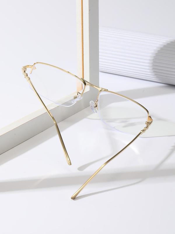 1 Pair Simple Casual Square Eyeglasses for Everyday Use, Minimalist Semi-rimless Fashion Eyewear, Travel Accessories
