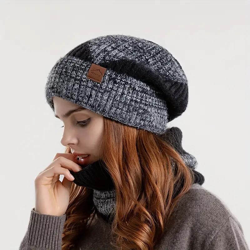 Women's Knit Hat & Scarf Set for Christmas Gift, 2 Counts set Winter Warm Knit Hat with Ear Protection Design, Outdoor Warm Keeping Neck Gaiter for Women & Girls