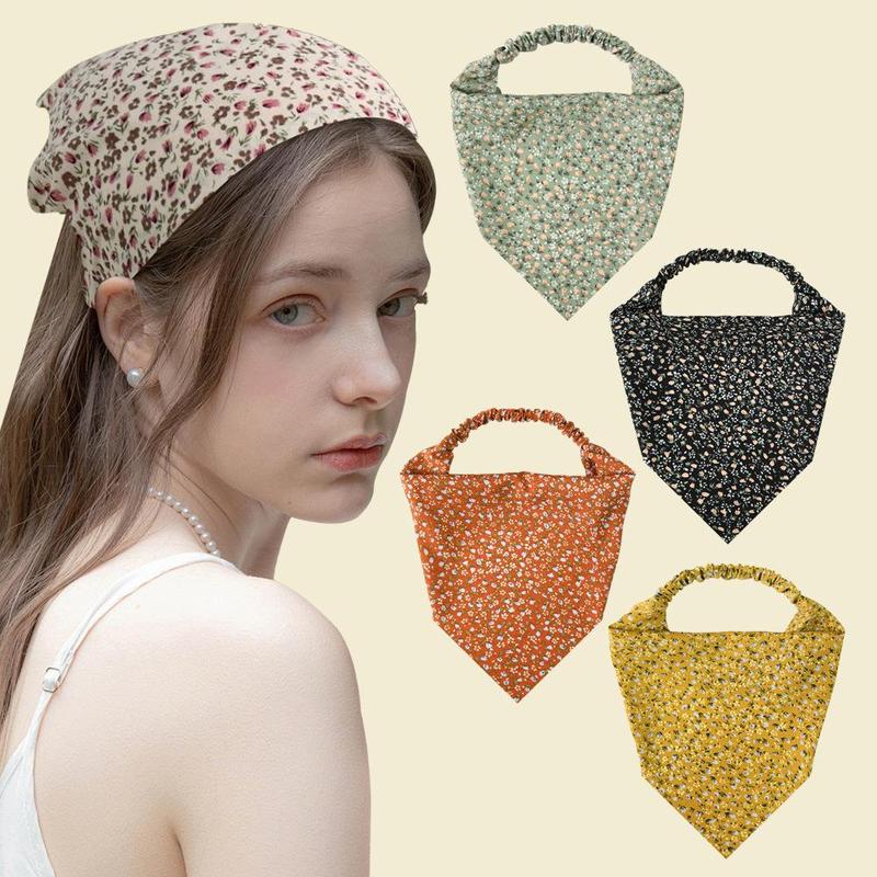 Floral Print Bandana, Cute Wide Band Triangle Scarf, Elastic Headband for Women & Girls, Fashion Hair Accessories for Beach, Travel, Vacation, Fall Accessories, Hair Accessories